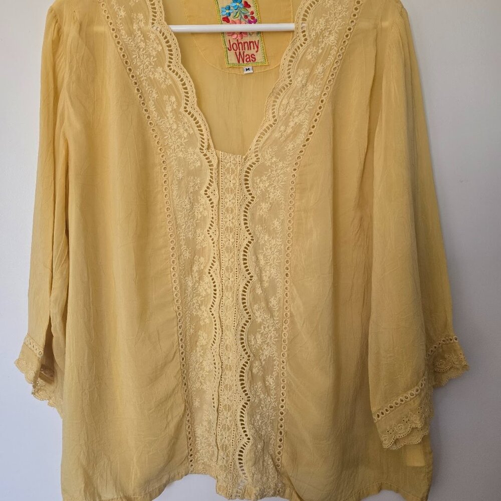 Johnny Was Pale Yellow Tunic